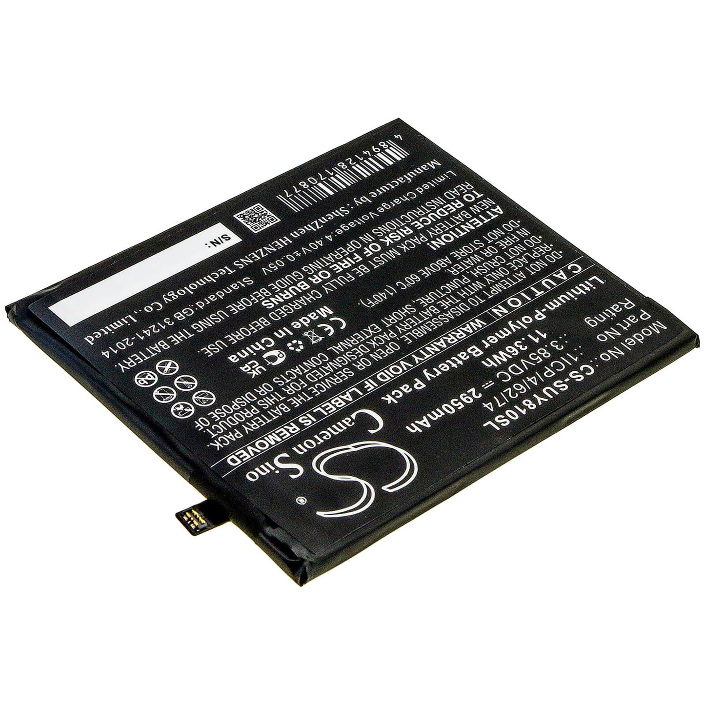3.85V, 2950mAh, Li-Polymer Battery fits Sugar, Y8 Max, 11.3575Wh