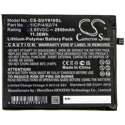 3.85V, 2950mAh, Li-Polymer Battery fits Sugar, Y8 Max, 11.3575Wh