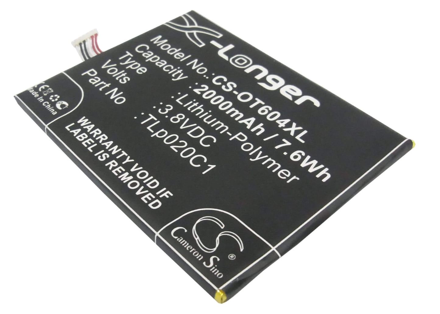 3.8V, 2000mAh, Li-Polymer Battery fits Alcatel, 6039s-2aalus7, One Touch Idol 2, 7.6Wh