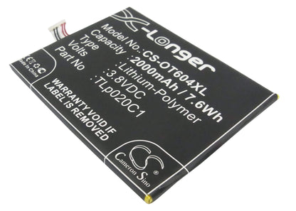 3.8V, 2000mAh, Li-Polymer Battery fits Alcatel, 6039s-2aalus7, One Touch Idol 2, 7.6Wh