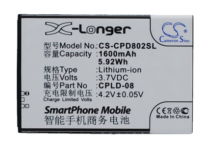 3.7V, 1600mAh, Li-ion Battery fits Coolpad, 8020, 5.92Wh