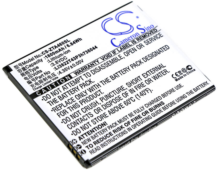 3.8V, 1800mAh, Li-ion Battery fits Zte, Blade A460, Blade L4, 6.84Wh