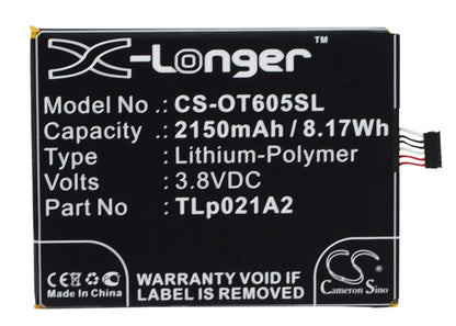 3.8V, 2150mAh, Li-Polymer Battery fits Alcatel, One Touch Idol 2s, Ot-6050, 8.17Wh