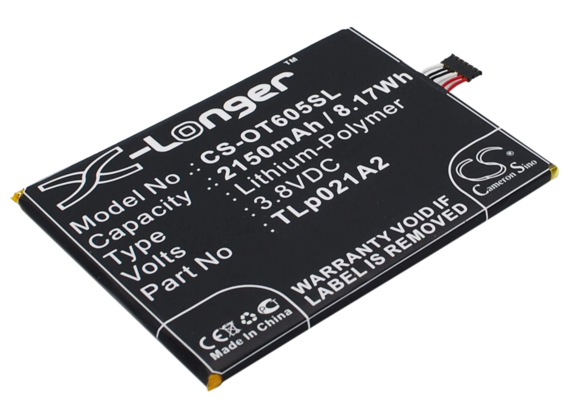 3.8V, 2150mAh, Li-Polymer Battery fits Alcatel, One Touch Idol 2s, Ot-6050, 8.17Wh