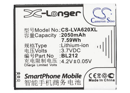 3.7V, 2050mAh, Li-ion Battery fits Lenovo, A620t, A628t, 7.585Wh
