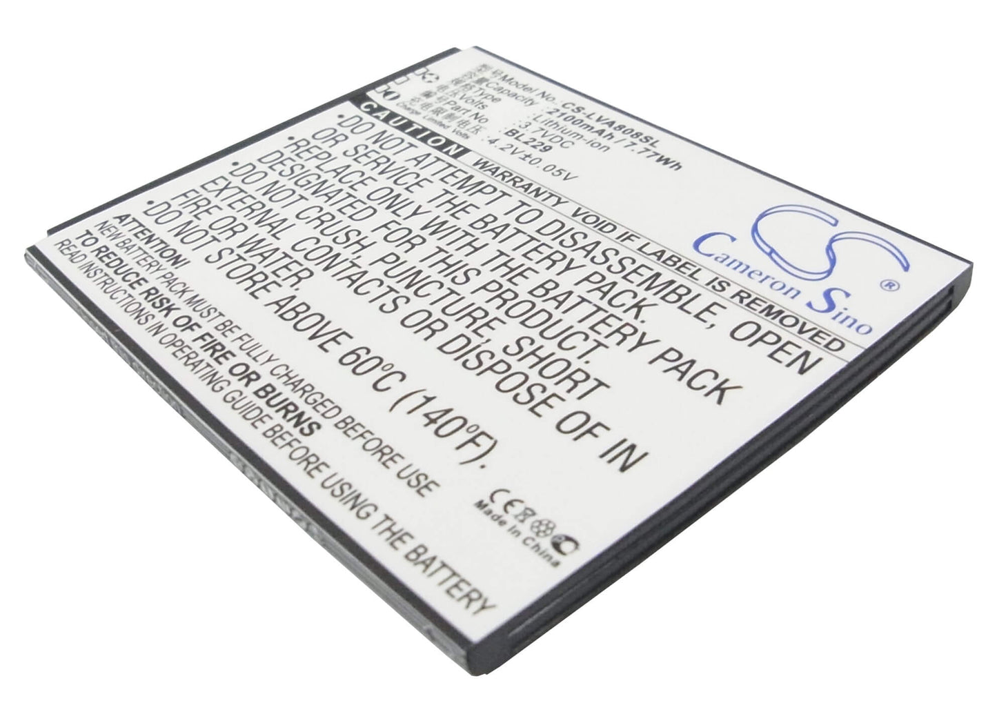 3.7V, 2100mAh, Li-ion Battery fits Lenovo, A8, A806, 7.77Wh