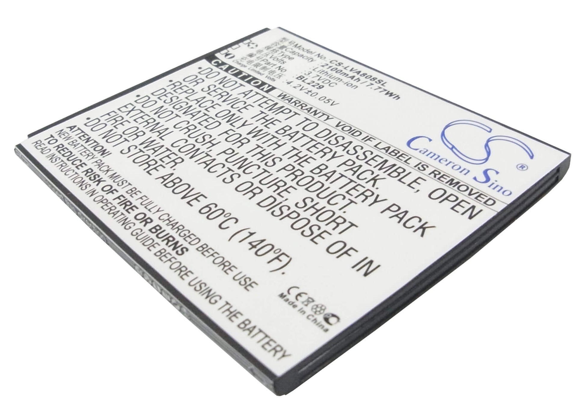 3.7V, 2100mAh, Li-ion Battery fits Lenovo, A8, A806, 7.77Wh