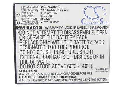 3.7V, 2100mAh, Li-ion Battery fits Lenovo, A8, A806, 7.77Wh