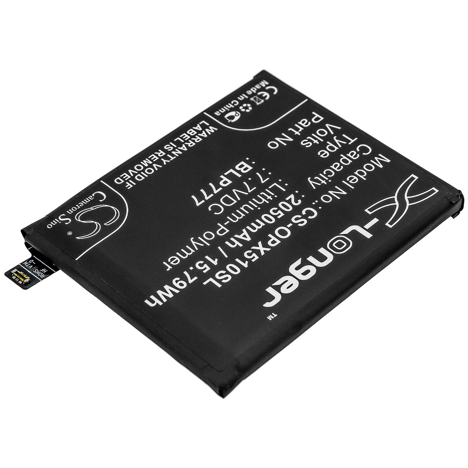 7.7V, 2050mAh, Li-Polymer Battery fits Oppo, Realme X50 Pro 5g, Rmx2072, 15.785Wh