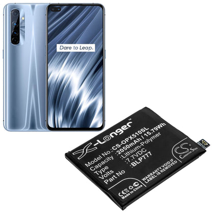 7.7V, 2050mAh, Li-Polymer Battery fits Oppo, Realme X50 Pro 5g, Rmx2072, 15.785Wh