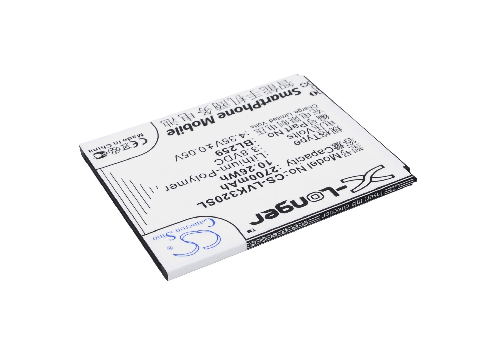 3.8V, 2700mAh, Li-Polymer Battery fits Lenovo, K32c36, Lemon 3, 10.26Wh