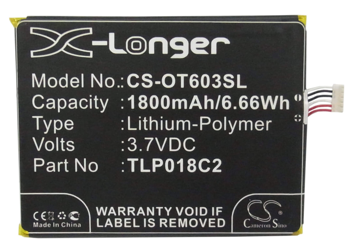 3.7V, 1800mAh, Li-Polymer Battery fits Alcatel, One Touch Idol Ultra, Ot-6033, 6.66Wh