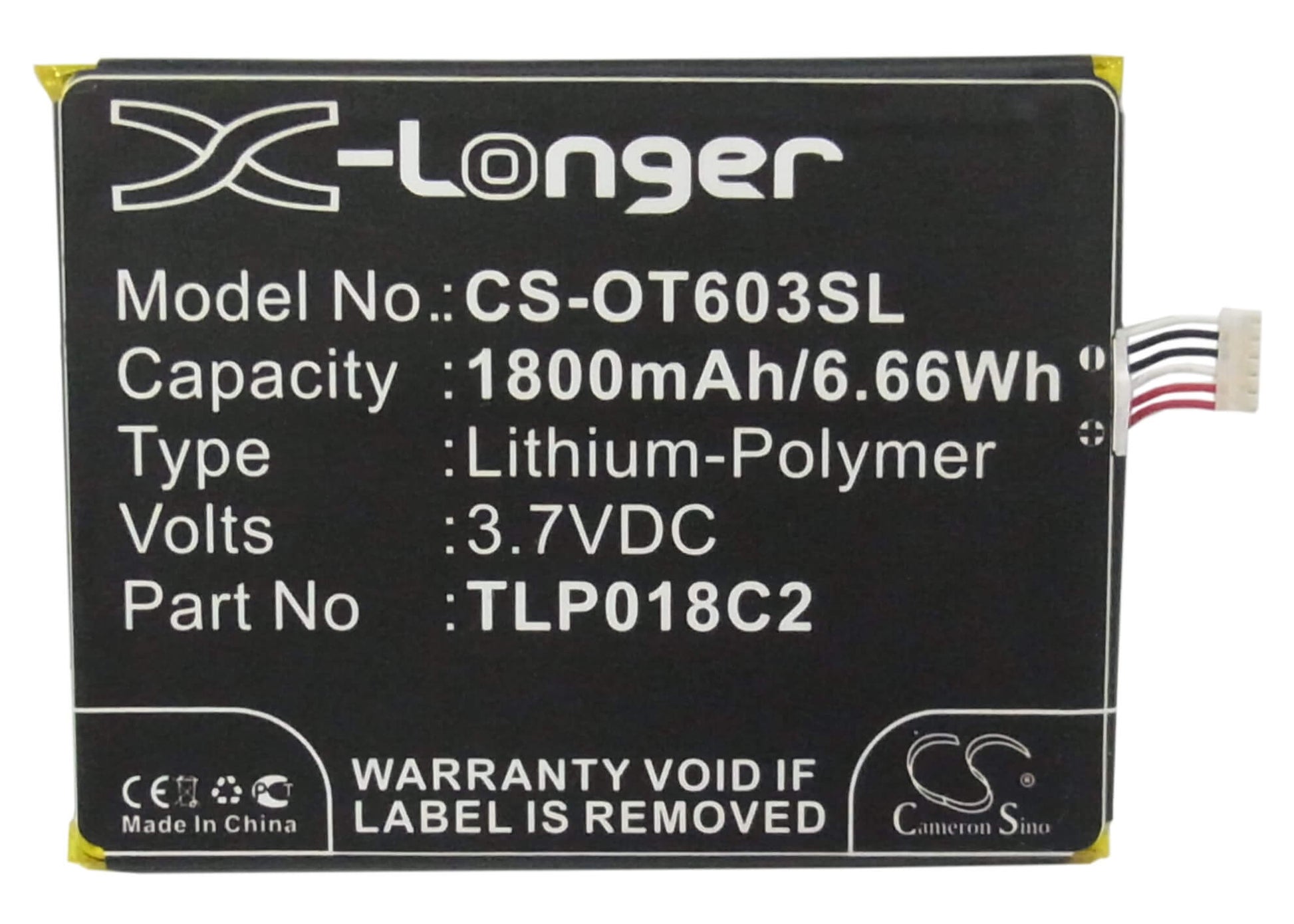 3.7V, 1800mAh, Li-Polymer Battery fits Alcatel, One Touch Idol Ultra, Ot-6033, 6.66Wh