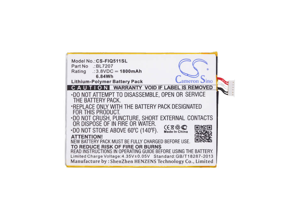 3.8V, 1800mAh, Li-Polymer Battery fits Fly, Iq4511 Octa, Tornado One, 6.84Wh