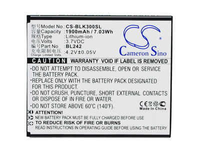 3.7V, 1900mAh, Li-ion Battery fits Lenovo, A6000, A6000 Dual Sim, 7.03Wh