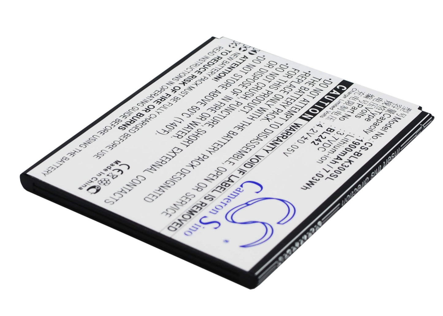 3.7V, 1900mAh, Li-ion Battery fits Lenovo, A6000, A6000 Dual Sim, 7.03Wh