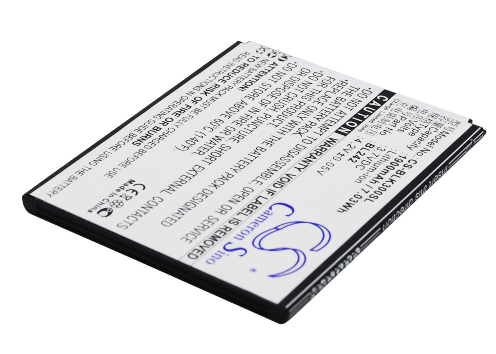 3.7V, 1900mAh, Li-ion Battery fits Lenovo, A6000, A6000 Dual Sim, 7.03Wh