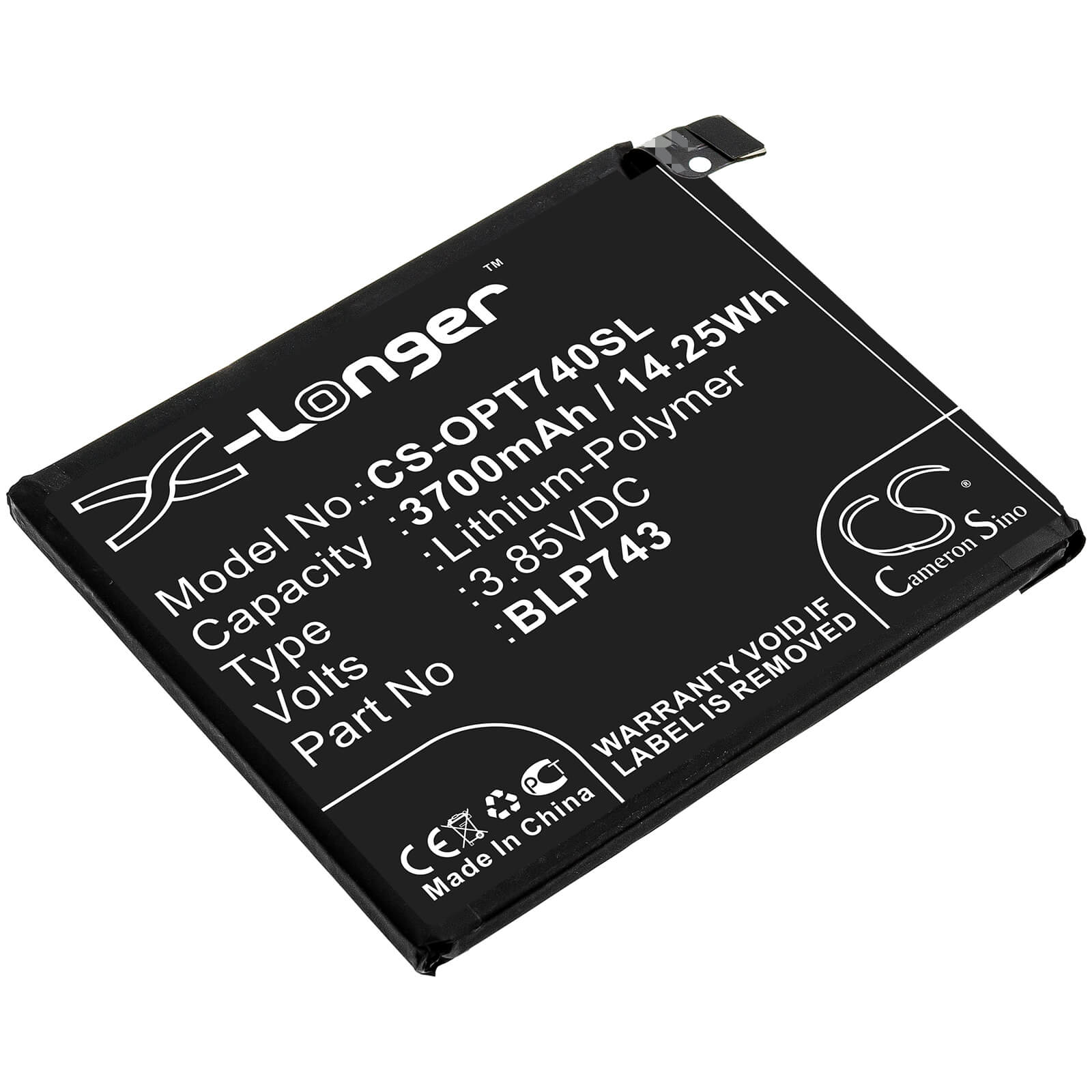 3.85V, 3700mAh, Li-Polymer Battery fits Oneplus, 7t, Hd1901, 14.245Wh