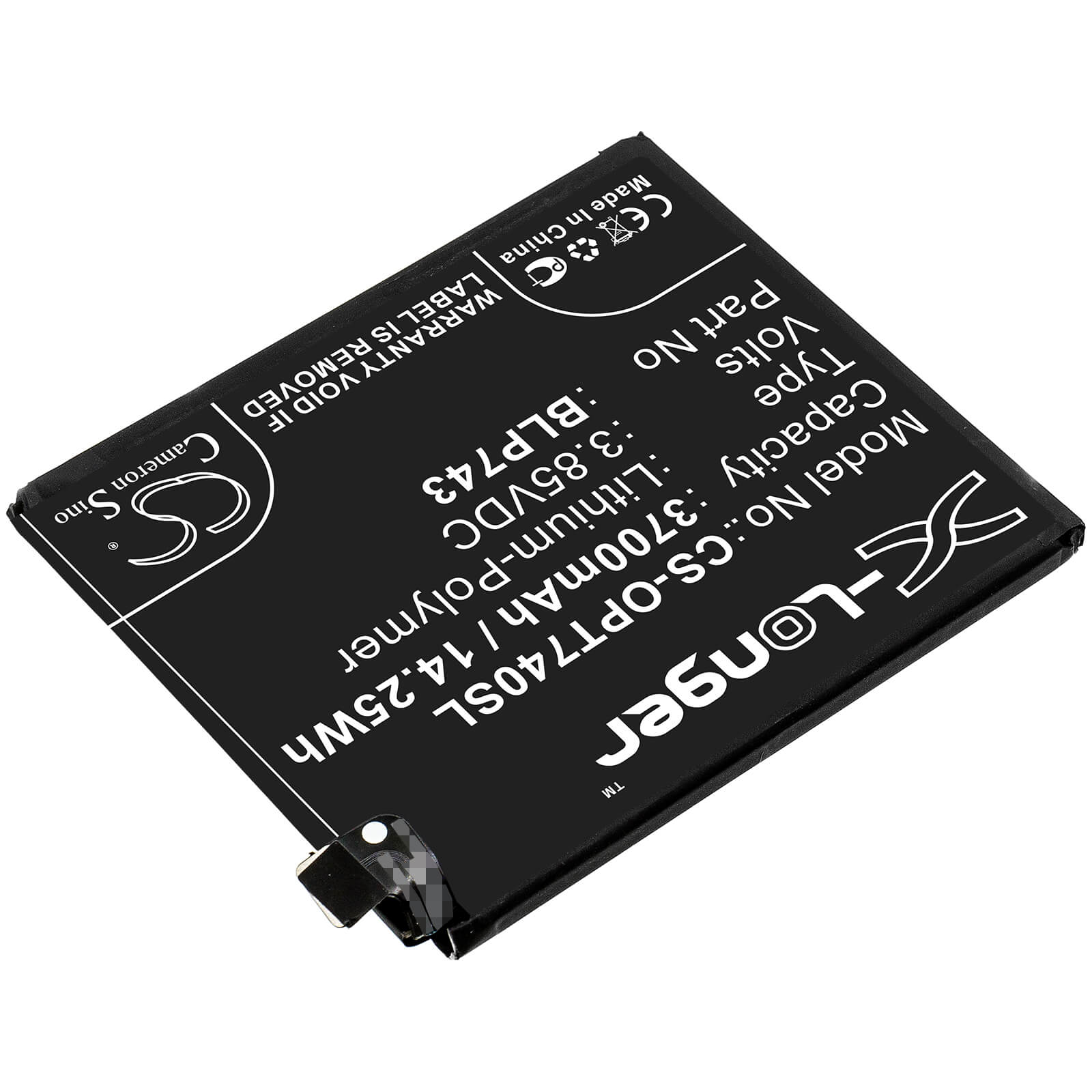 3.85V, 3700mAh, Li-Polymer Battery fits Oneplus, 7t, Hd1901, 14.245Wh