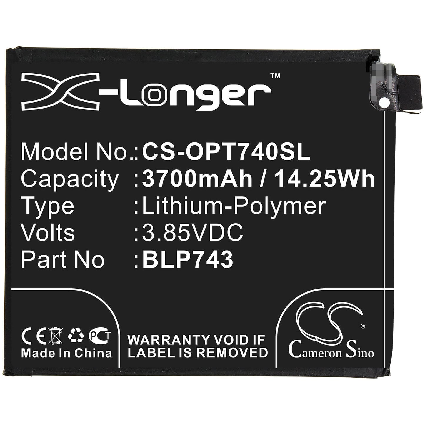 3.85V, 3700mAh, Li-Polymer Battery fits Oneplus, 7t, Hd1901, 14.245Wh