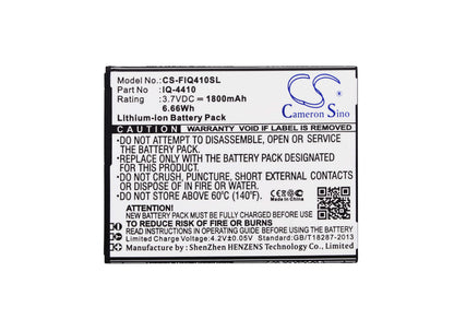 3.7V, 1800mAh, Li-ion Battery fits Fly, Iq-4410, 6.66Wh