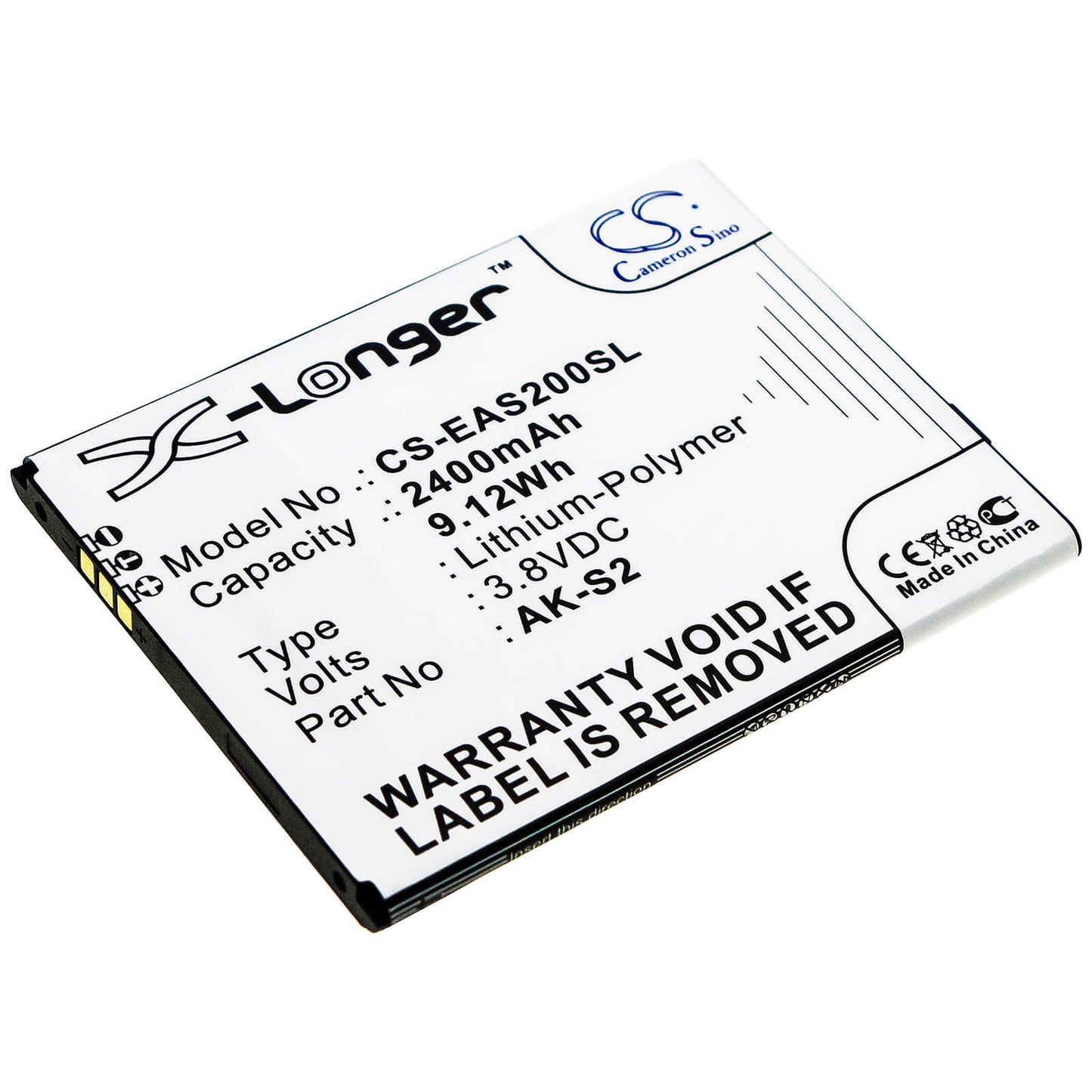 3.8V, 2400mAh, Li-Polymer Battery fits Emporia, Smart 2, 9.12Wh