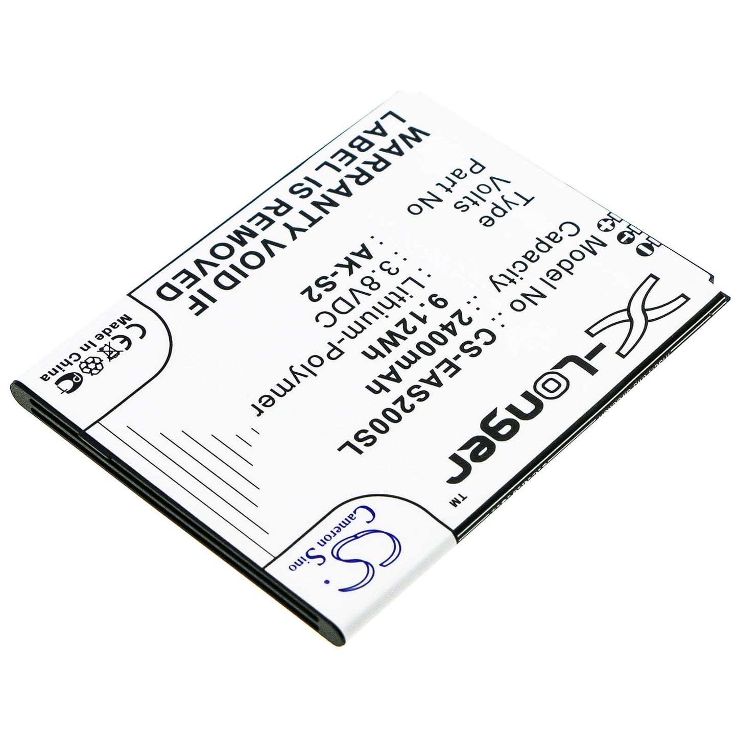 3.8V, 2400mAh, Li-Polymer Battery fits Emporia, Smart 2, 9.12Wh
