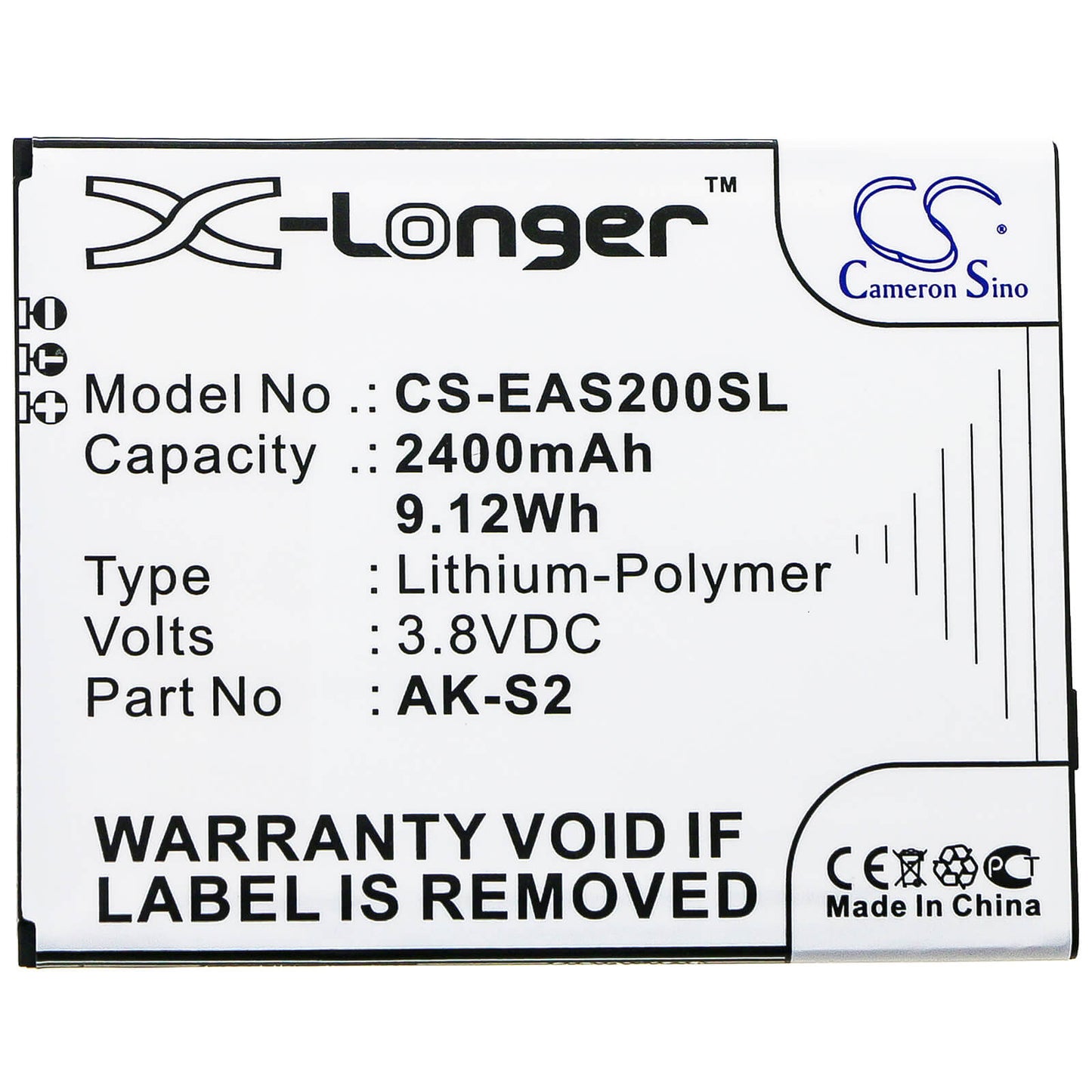 3.8V, 2400mAh, Li-Polymer Battery fits Emporia, Smart 2, 9.12Wh