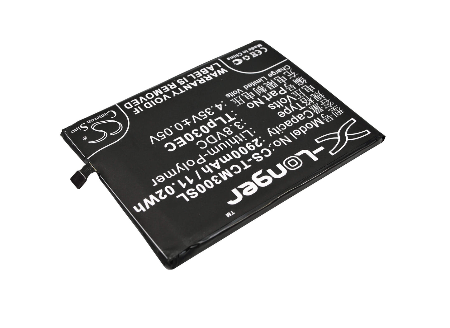 3.8V, 2900mAh, Li-Polymer Battery fits Tcl, 3s, M3g, 11.02Wh