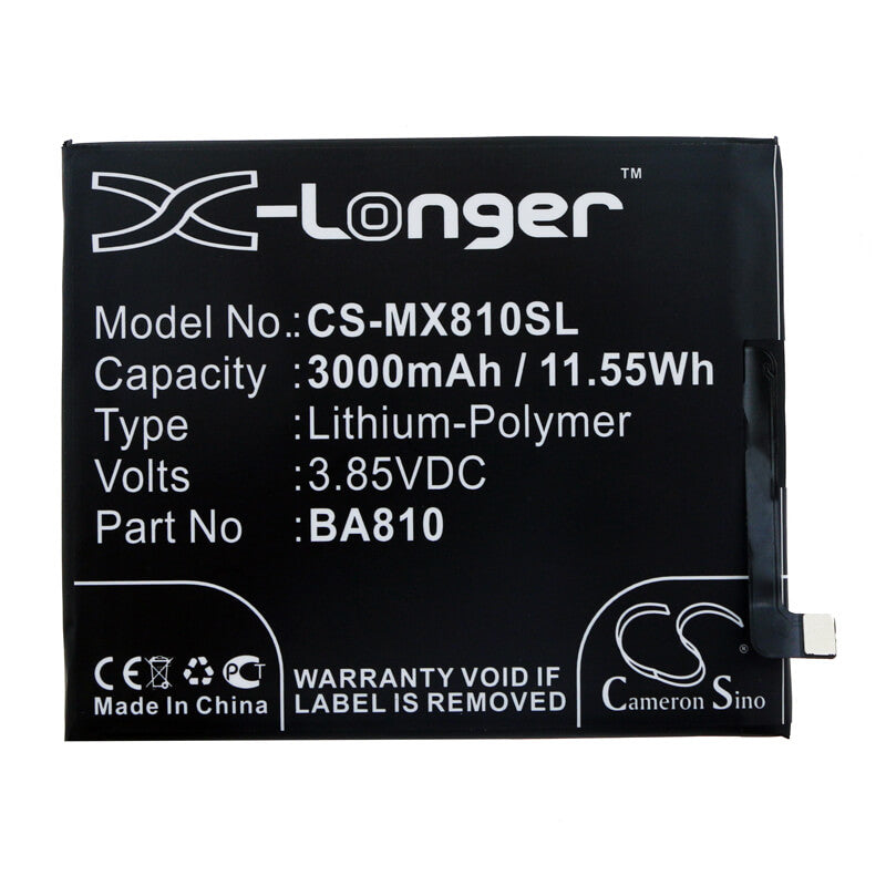 3.85V, 3000mAh, Li-Polymer Battery fits Meizu, M810h, M8c, 11.55Wh