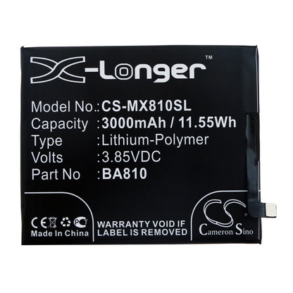 3.85V, 3000mAh, Li-Polymer Battery fits Meizu, M810h, M8c, 11.55Wh
