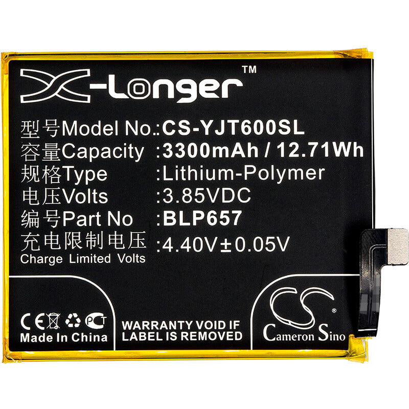 3.85V, 3300mAh, Li-Polymer Battery fits Oneplus, 6, 6 Dual Sim, 12.705Wh