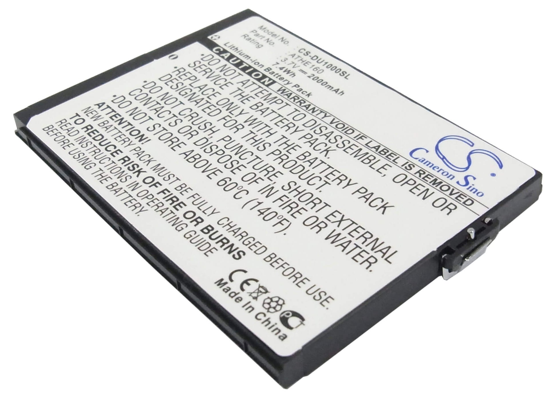 3.7V, 2000mAh, Li-ion Battery fits T-mobile, Mda Ameo, Mda Ameo 16gb, 7.4Wh