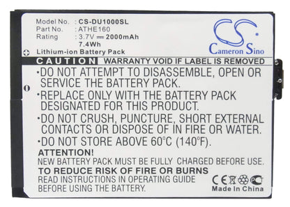 3.7V, 2000mAh, Li-ion Battery fits Dopod, U1000, 7.4Wh