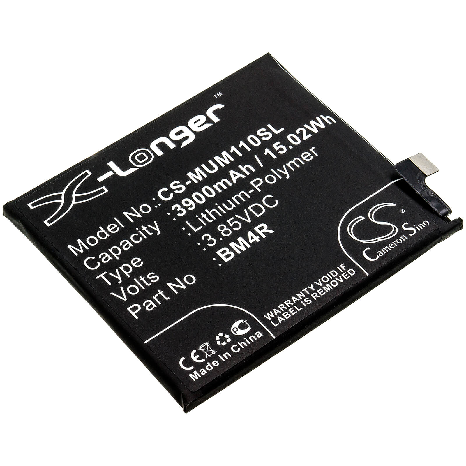 3.85V, 3900mAh, Li-Polymer Battery fits Xiaomi, M2002j9e, M2002j9g, 15.015Wh
