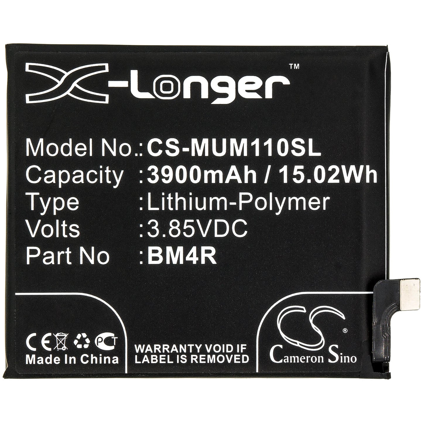 3.85V, 3900mAh, Li-Polymer Battery fits Xiaomi, M2002j9e, M2002j9g, 15.015Wh