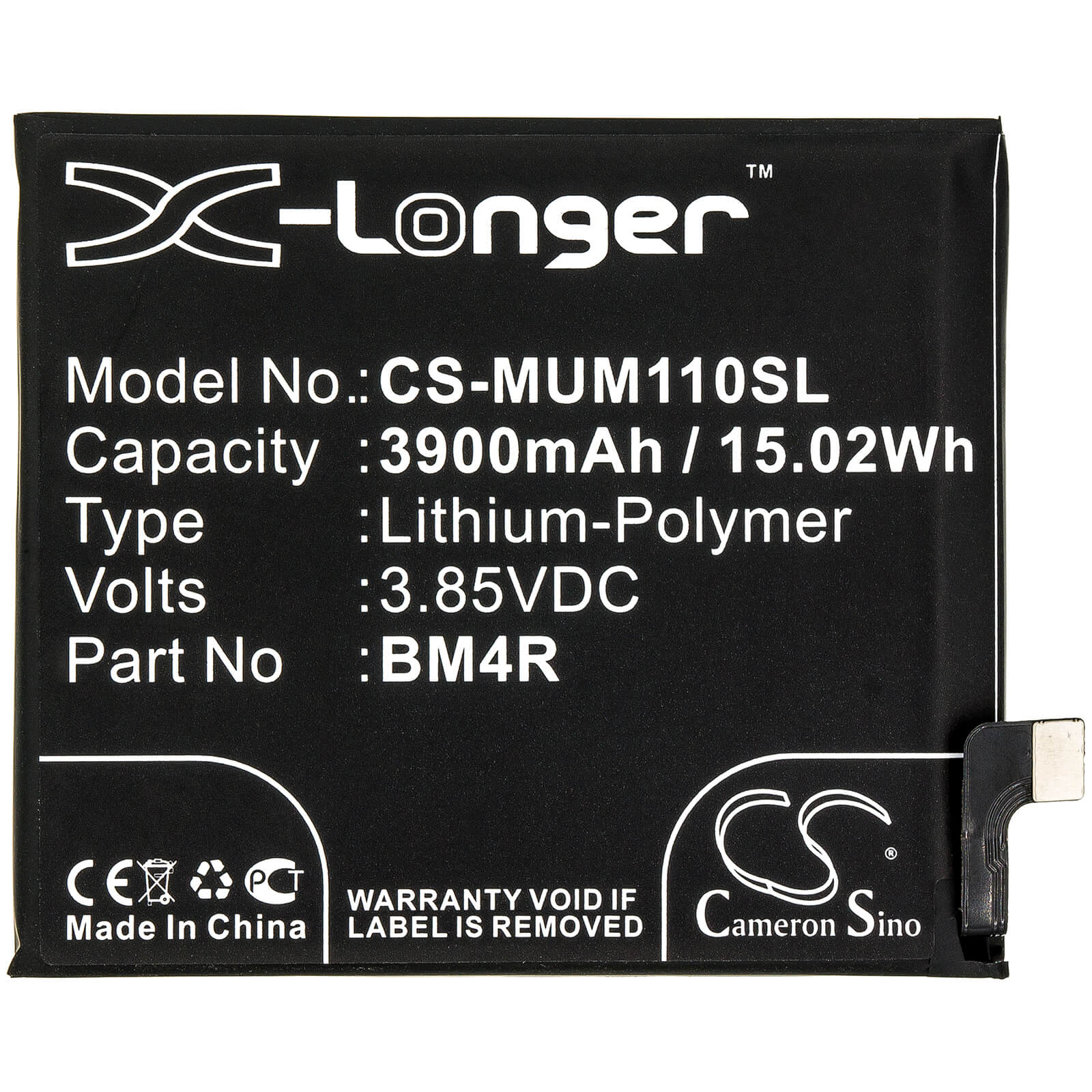 3.85V, 3900mAh, Li-Polymer Battery fits Xiaomi, M2002j9e, M2002j9g, 15.015Wh