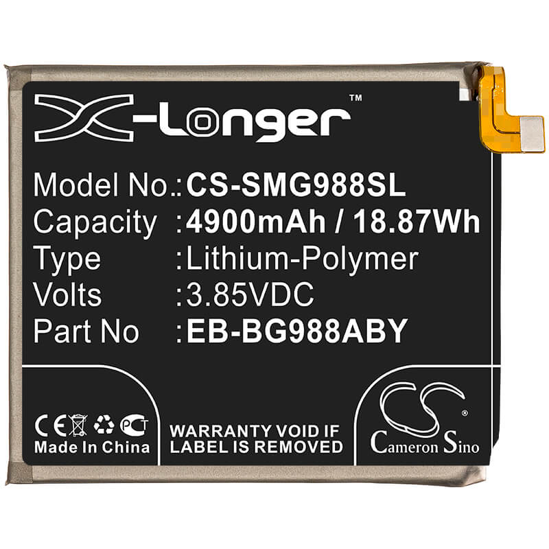 3.85V, 4900mAh, Li-Polymer Battery fits Samsung, Galaxy S20 Ultra, Galaxy S20 Ultra 5g, 18.865Wh