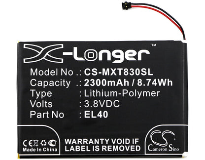 3.8V, 2300mAh, Li-Polymer Battery fits Motorola, Moto E Xt1019, Xt1019, 8.74Wh