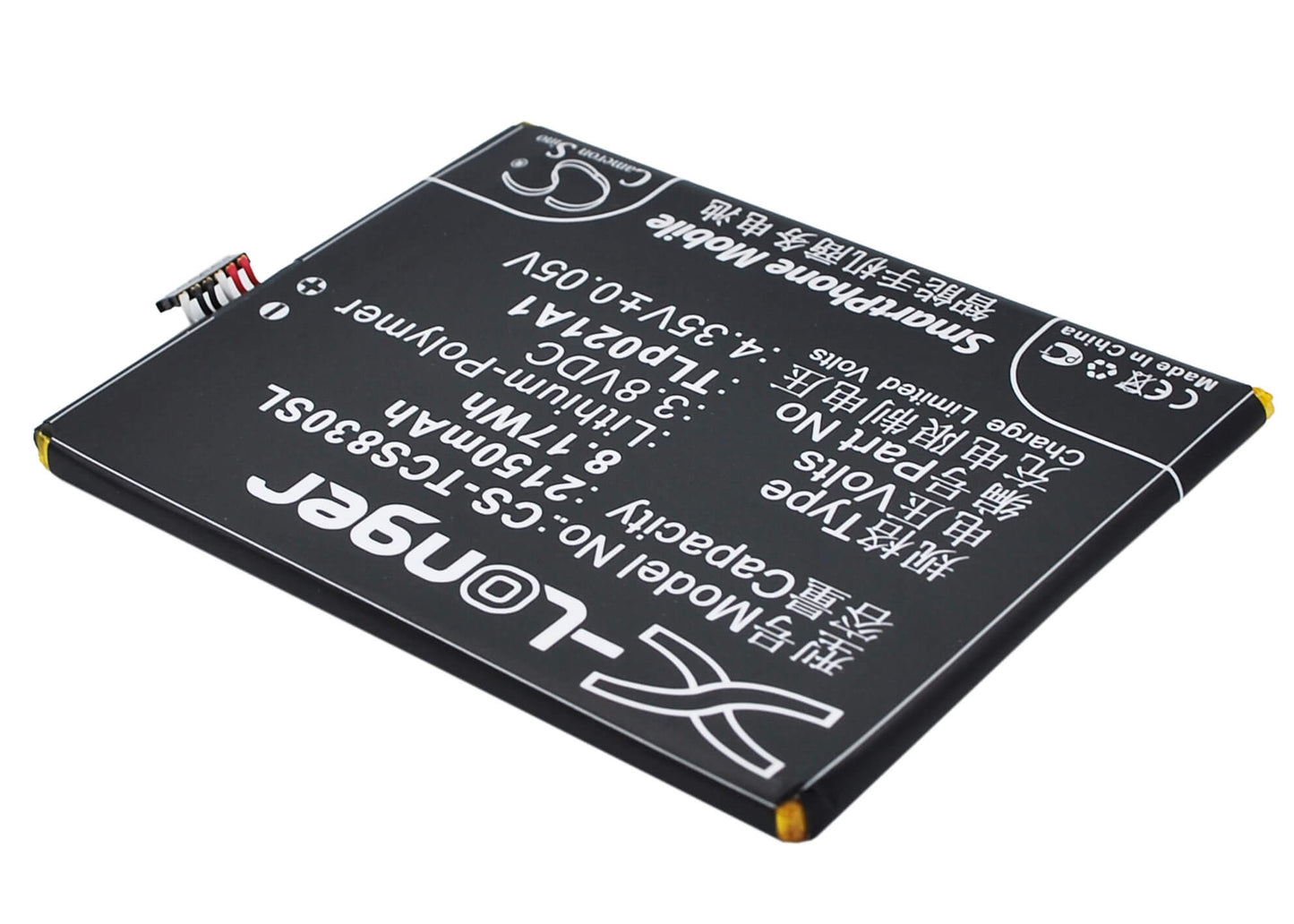 3.8V, 2150mAh, Li-Polymer Battery fits Tcl, S830u, S838m, 8.17Wh