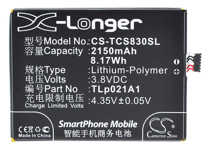 3.8V, 2150mAh, Li-Polymer Battery fits Tcl, S830u, S838m, 8.17Wh