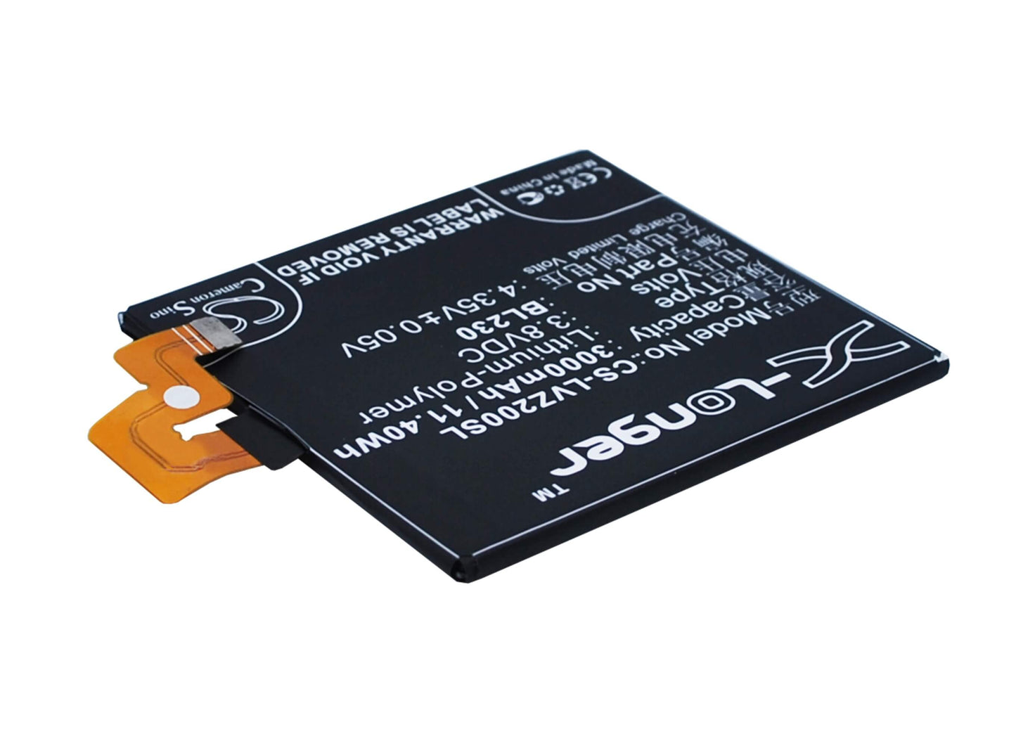 3.8V, 3000mAh, Li-Polymer Battery fits Lenovo, Vibe Z2, Vibe Z2t, 11.4Wh