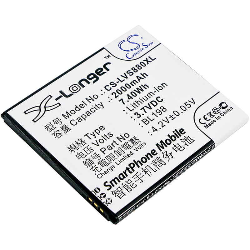3.7V, 2000mAh, Li-ion Battery fits Lenovo, A830, A850, 7.4Wh