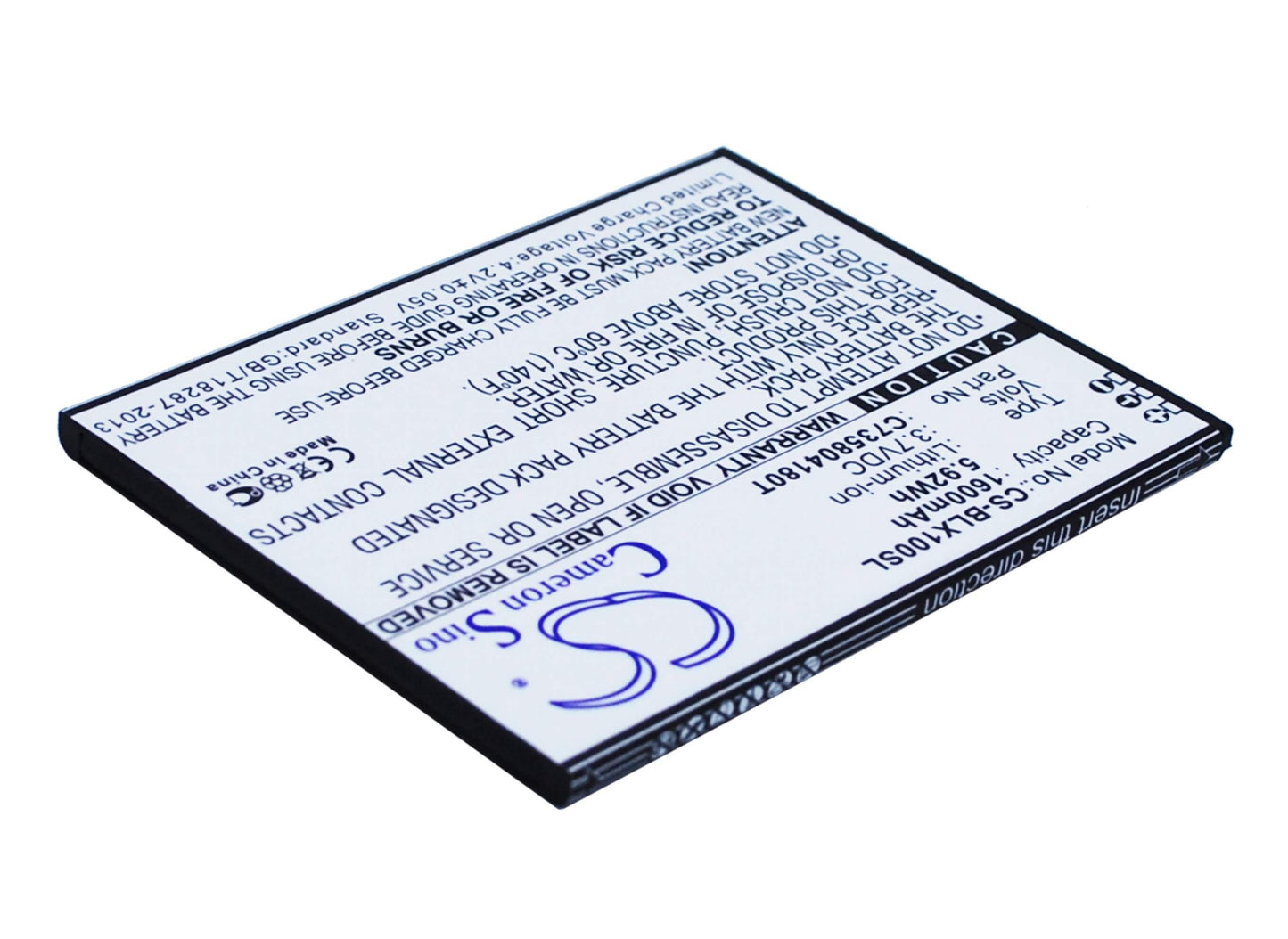 3.7V, 1600mAh, Li-ion Battery fits Blu, L100, L100a, 5.92Wh