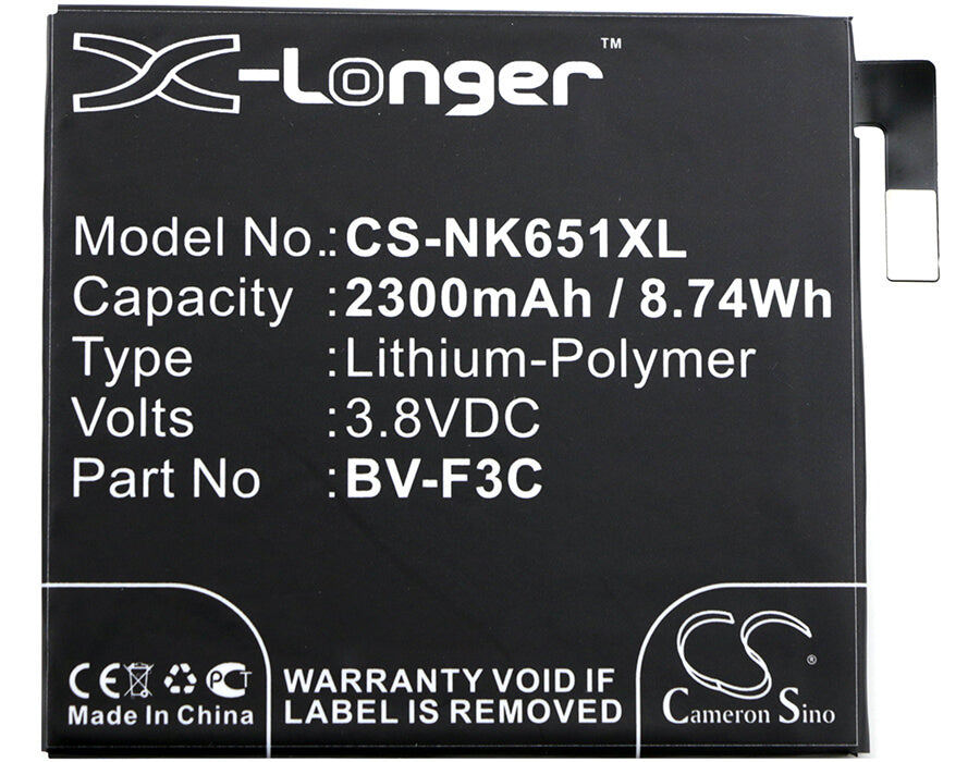 3.8V, 2300mAh, Li-Polymer Battery fits Microsoft, Lumia 650 Xl, 8.74Wh