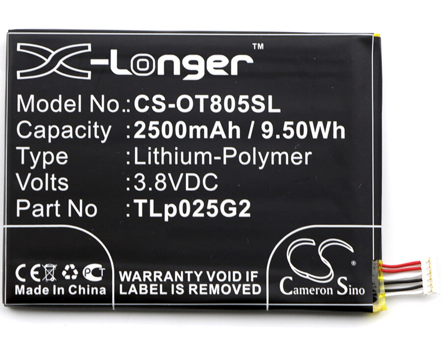 3.8V, 2500mAh, Li-Polymer Battery fits Alcatel, One Touch Pixi 3 8" 3g, One Touch Pixi 4 6.0, 9.5Wh