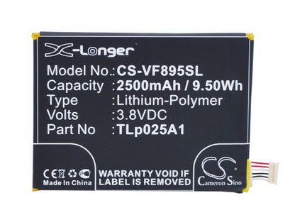 3.8V, 2500mAh, Li-Polymer Battery fits Alcatel, One Touch Pop 2 5.0, Ot-7043, 9.5Wh