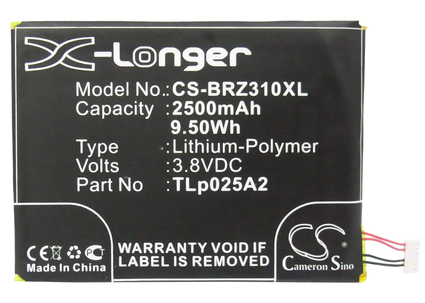 3.8V, 2500mAh, Li-Polymer Battery fits Blackberry, Stj100-1, Z3, 9.5Wh