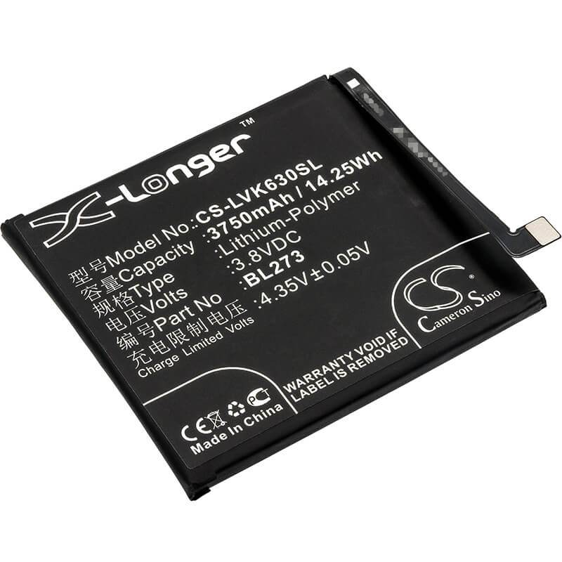 3.8V, 3750mAh, Li-Polymer Battery fits Lenovo, K6 Note, K6 Note Dual Sim, 14.25Wh