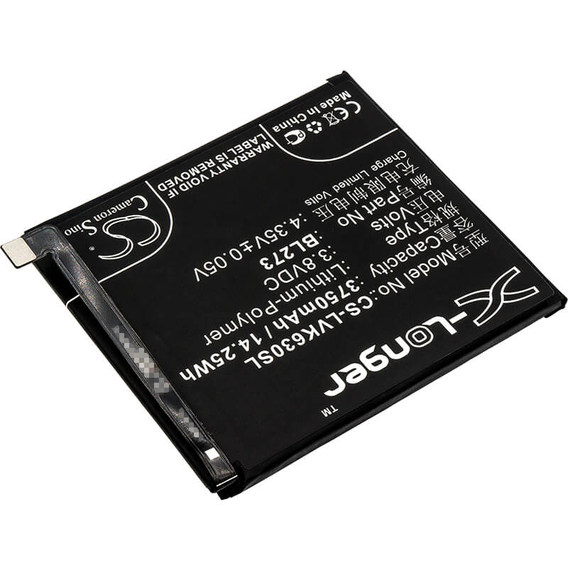 3.8V, 3750mAh, Li-Polymer Battery fits Lenovo, K6 Note, K6 Note Dual Sim, 14.25Wh